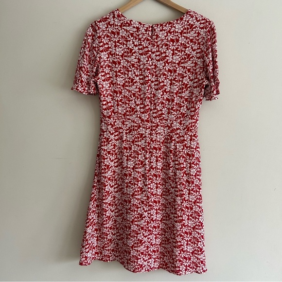 Brooks Brothers Red Floral V Neck Short Sleeve Swing Women Midi Dress SZ 8 - Picture 9 of 15